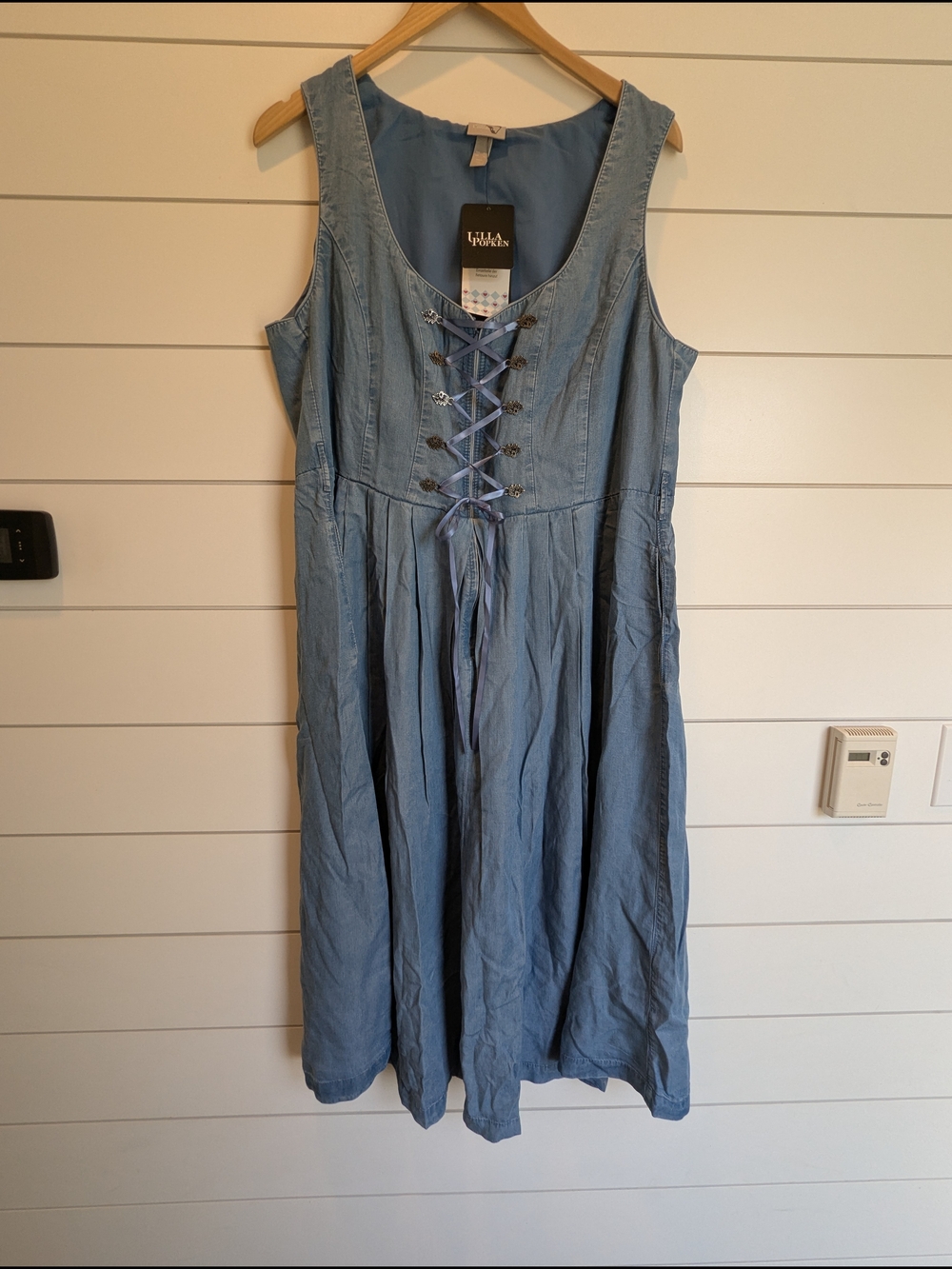 Ulla Popken Austrian Dirndl Chambray Lace Up Dress Size 12 Trachten Oktoberfest